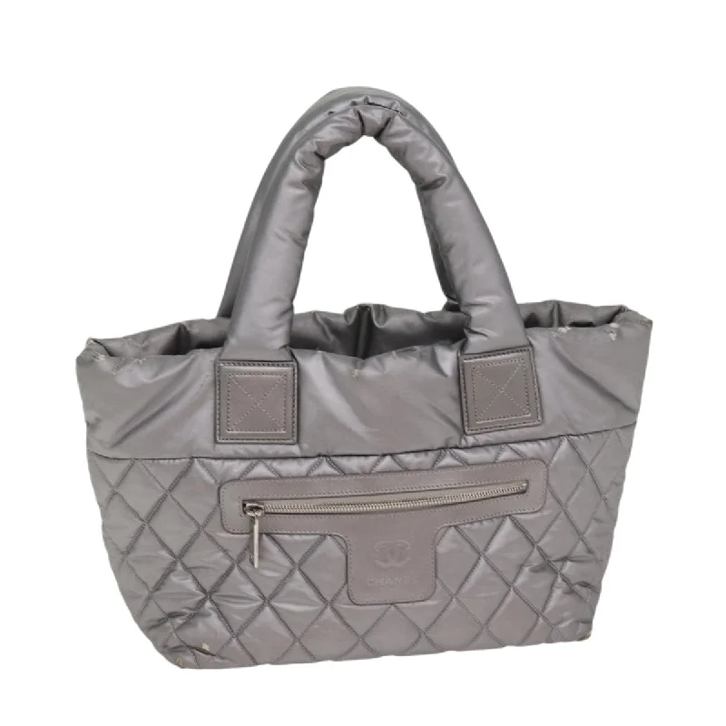 Chanel Quilted Leather Shoulder Bag for FashionistasCHANEL Cococoon Tote Bag Nylon Leather Silver CC  bs17165