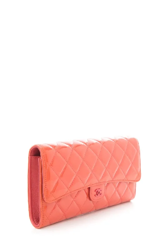 Chanel Small Crossbody Bag for TravelChanel Coral Patent Leather Quitled Wallet/ Clutch