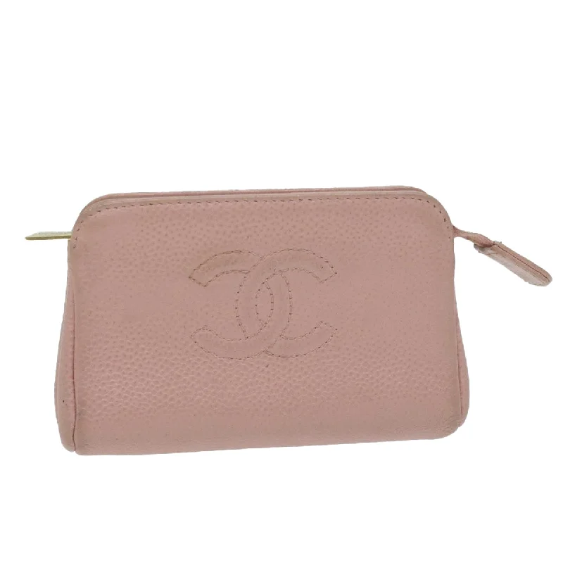 Chanel Vintage Inspired Handbag for Retro LoversCHANEL Cosmetic Pouch Caviar Skin Pink CC  am5668