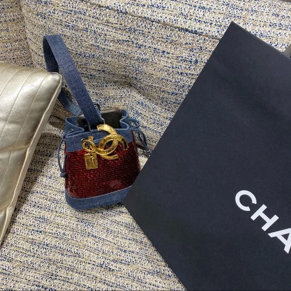 Chanel Chain Strap Handbag for Everyday UseCHANEL Denim Sequin Mini Bucket Bag