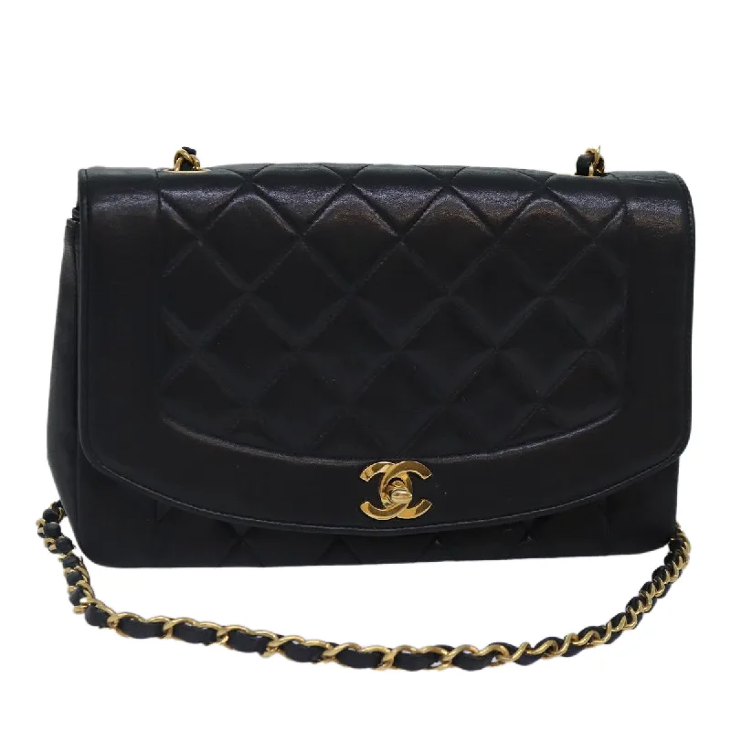 Chanel Colorful Handbag for Spring OutfitsCHANEL Diana Matelasse Chain Shoulder Bag Lamb Skin Black CC  87740A