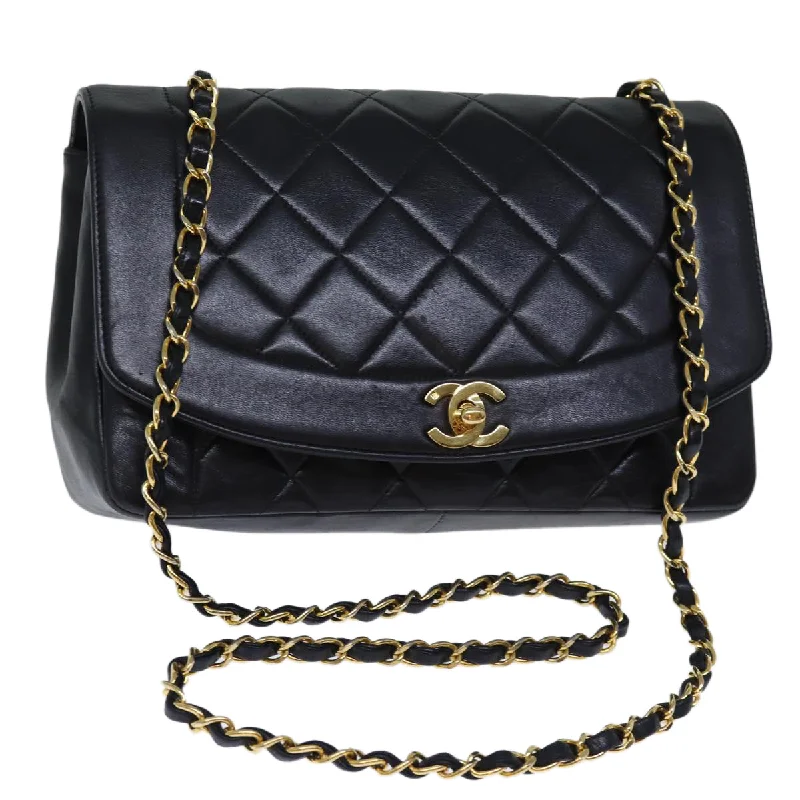 Chanel Luxury Handbag for High - End EventsCHANEL Diana Matelasse Chain Shoulder Bag Lamb Skin Black CC  yk12418A