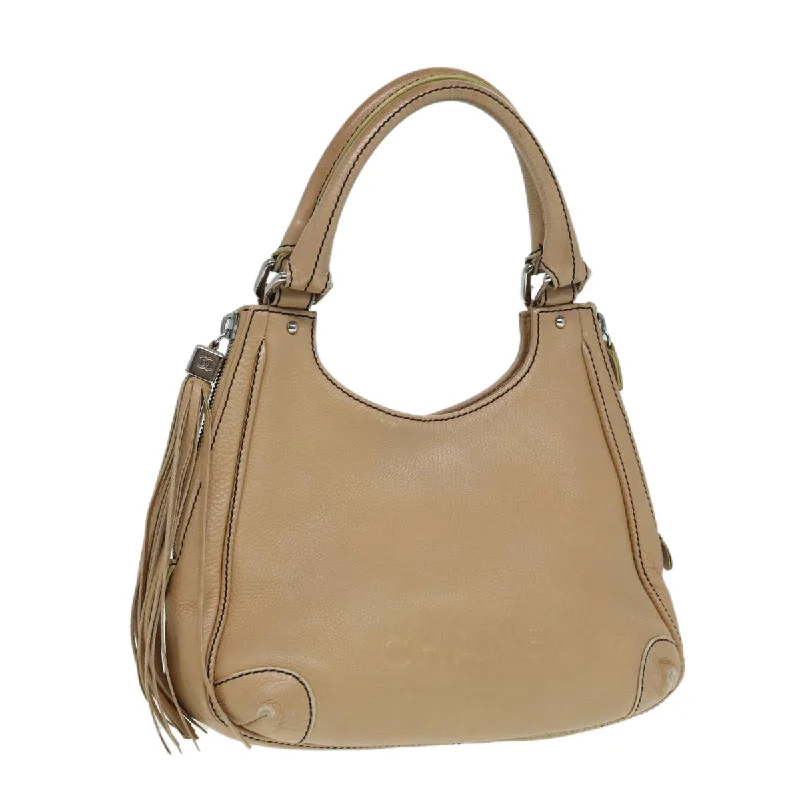 Chanel Handbag with Adjustable Strap for ComfortCHANEL Fringe Hand Bag Leather Beige CC  87088