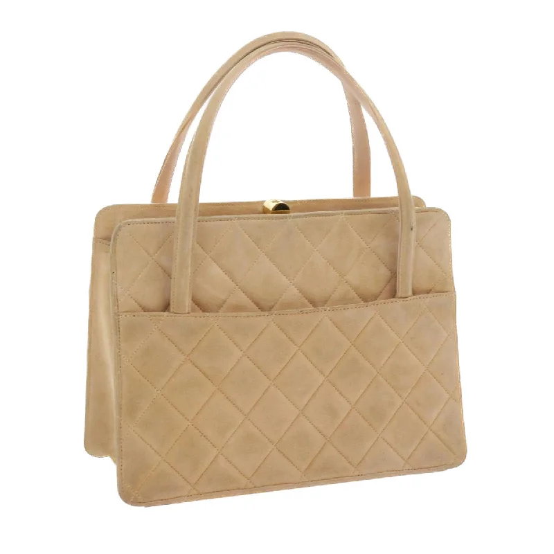 Chanel Luxury Handbag for High - End EventsCHANEL Gamaguchi Hand Bag Suede Beige CC  yk9125