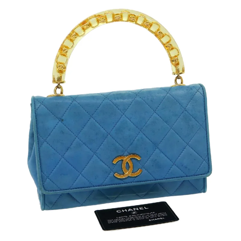 Chanel Lightweight Handbag for Daily ErrandsCHANEL Hand Bag Lamb Skin Blue CC  hk455A