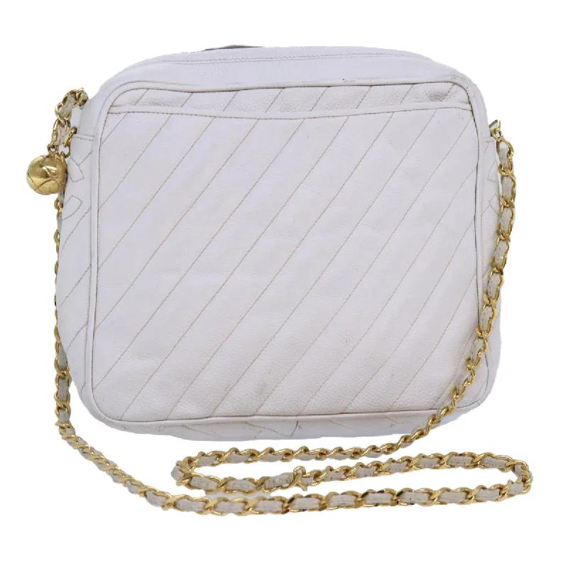 Chanel All - Match Handbag for Versatile StylingCHANEL Mademoiselle Chain Shoulder Bag Caviar Skin White Gold CC  bs17332