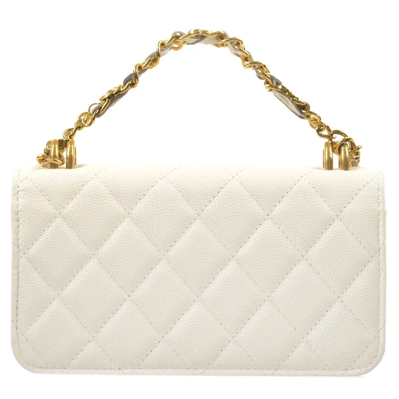 Chanel Chain Strap Handbag for Everyday UseCHANEL Matelasee Caviar Skin 2Way Chain Shoulder Bag White