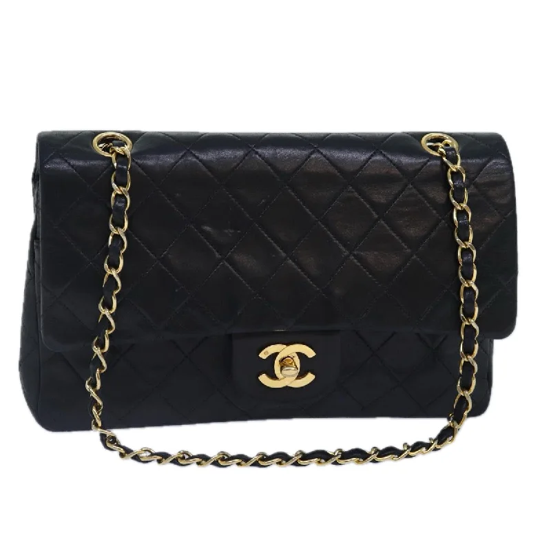 Chanel Classic Flap Bag for Evening PartyCHANEL Matelasse 25 Turn Lock Chain Bag Lamb Skin Black Gold CC  yk14418