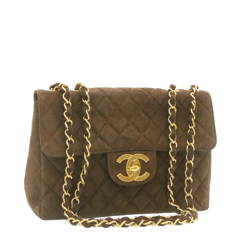 Chanel Quilted Leather Shoulder Bag for FashionistasCHANEL Matelasse 30 Double Chain flap Shoulder Bag Suede Brown CC  ar4582