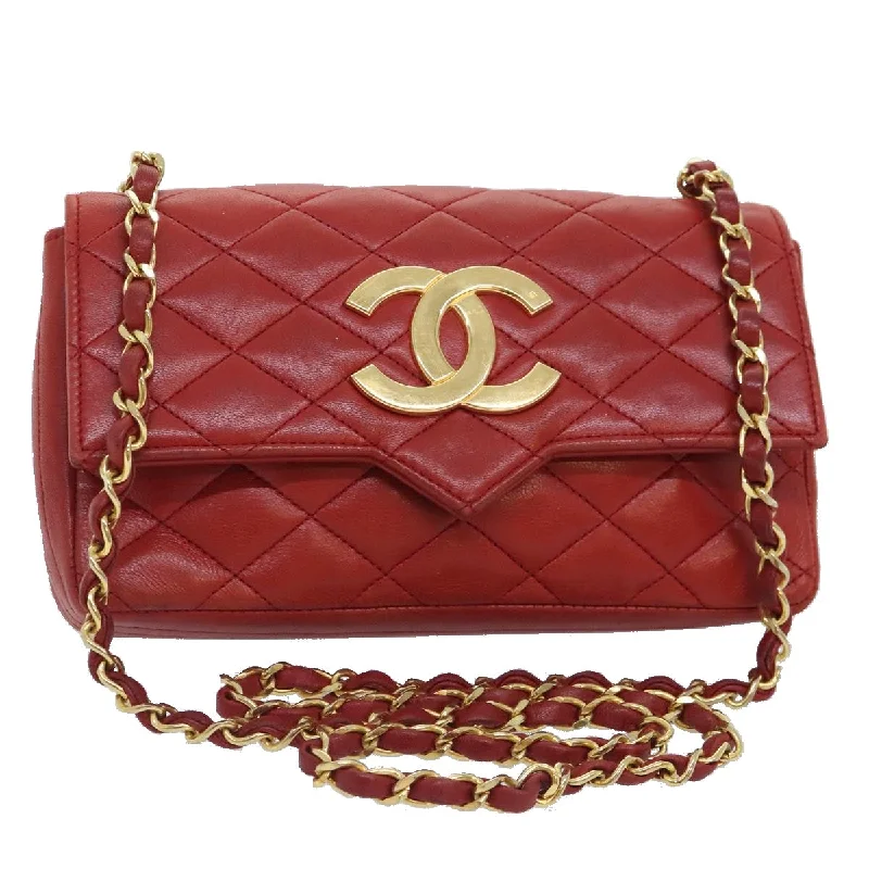 Chanel Handbag with Adjustable Strap for ComfortCHANEL Matelasse Big COCO Mark Chain Bag Lamb Skin Red Gold CC  yk15196