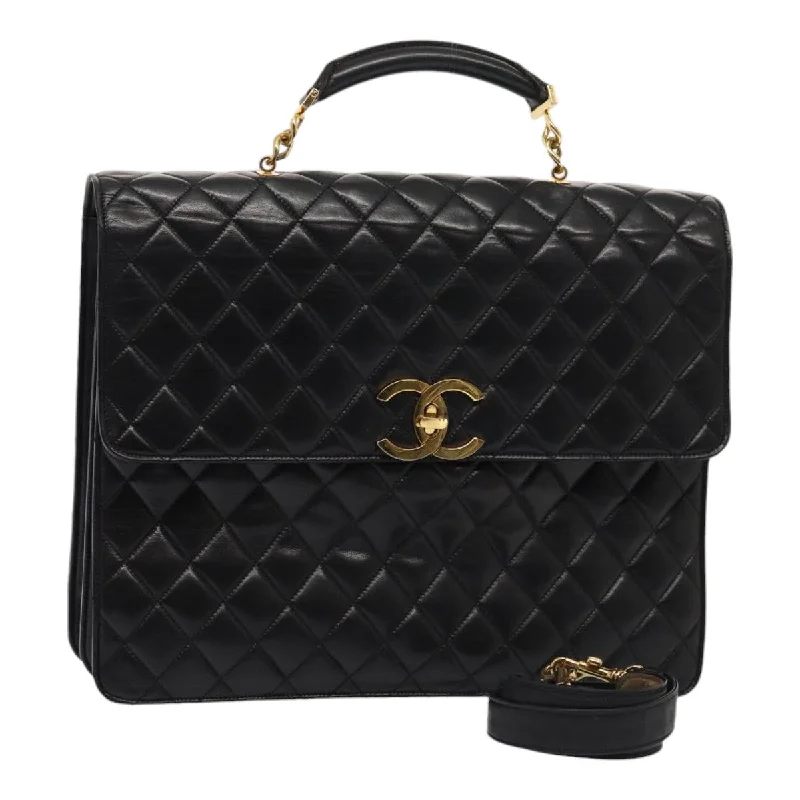 Chanel Handbag with Adjustable Strap for ComfortCHANEL Matelasse Business Bag Lamb Skin 2way Black Gold CC  ki4737