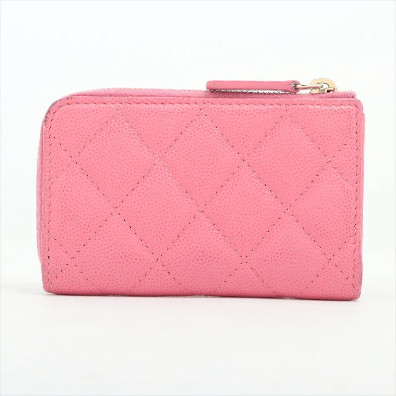 Chanel Quilted Leather Shoulder Bag for FashionistasChanel Matelasse Caviar Skin Coin Case L-shaped Zipper Pink