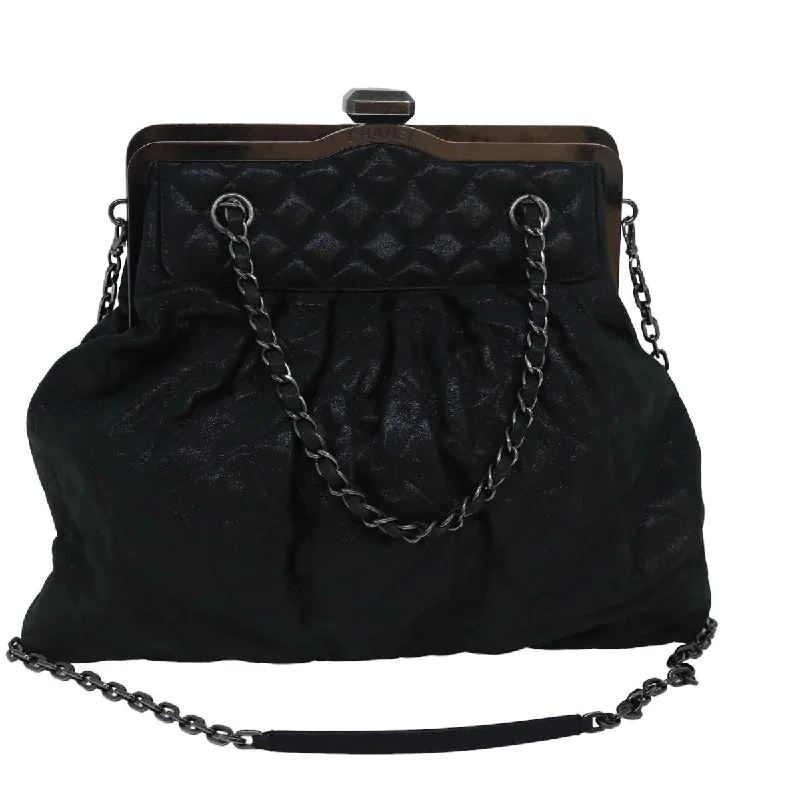 Chanel Quilted Leather Shoulder Bag for FashionistasCHANEL Matelasse Chain Gamaguchi Hand Bag Leather 2way Black CC  yk13501