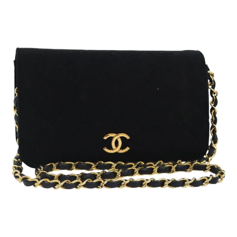 Chanel Black Handbag for Business MeetingsCHANEL Matelasse Chain Shoulder Bag Cotton Black Gold CC  bs18465