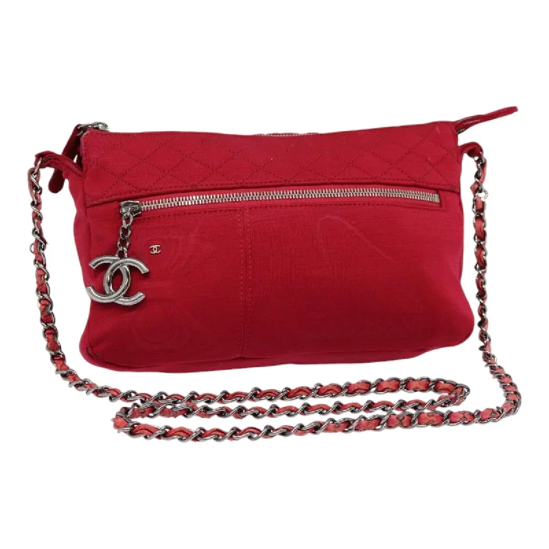 Chanel Handbag with Adjustable Strap for ComfortCHANEL Matelasse Chain Shoulder Bag Cotton Red Silver CC  bs17224