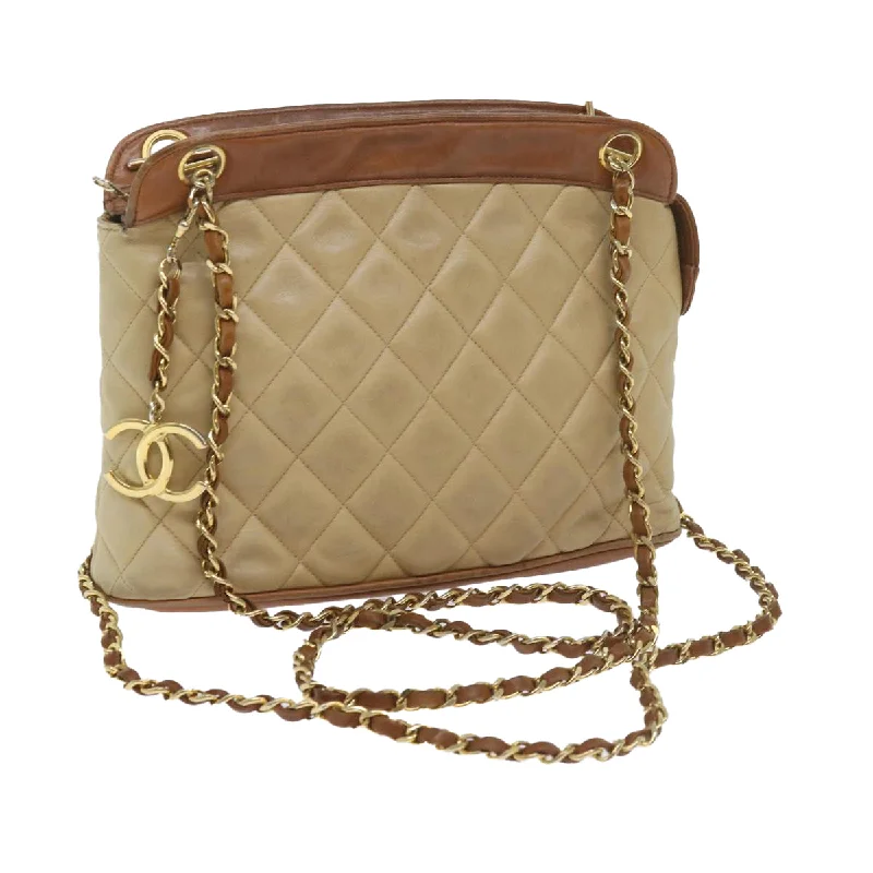 Chanel Luxury Handbag for High - End EventsCHANEL Matelasse Chain Shoulder Bag Lamb Skin Beige CC  59907A