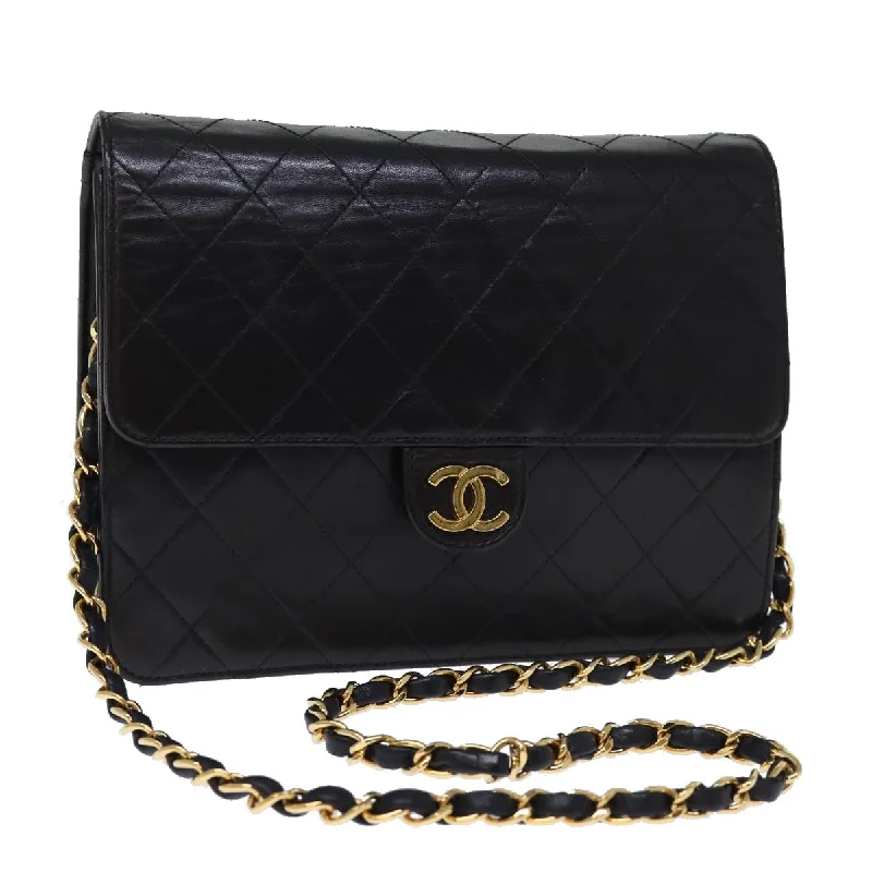 Chanel Handbag with Adjustable Strap for ComfortCHANEL Matelasse Chain Shoulder Bag Lamb Skin Black CC  yk12417A