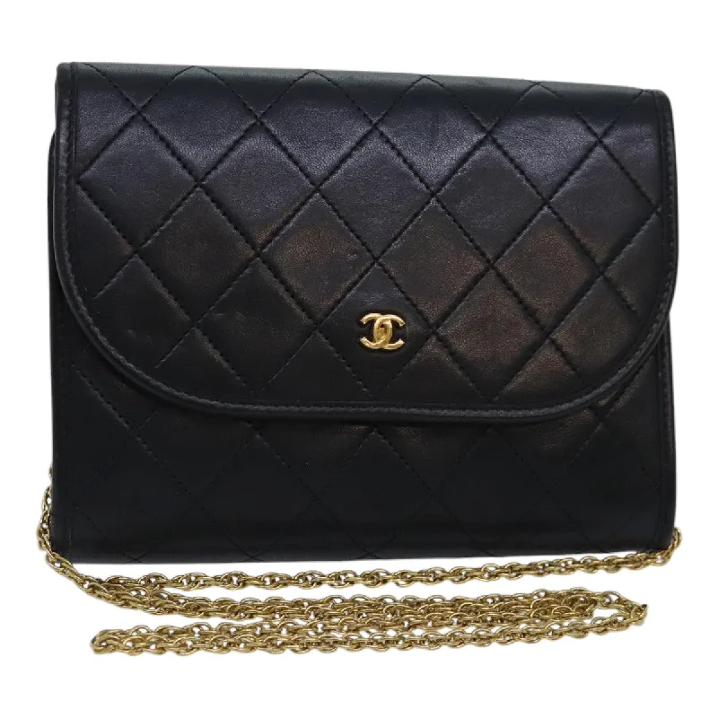 Chanel Black Handbag for Business MeetingsCHANEL Matelasse Chain Shoulder Bag Lamb Skin Black Gold CC  93307A