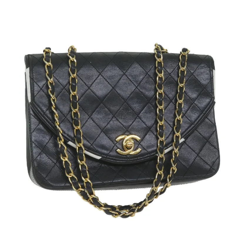 Chanel Small Crossbody Bag for TravelCHANEL Matelasse Chain Shoulder Bag Lamb Skin Black White CC  bs10325