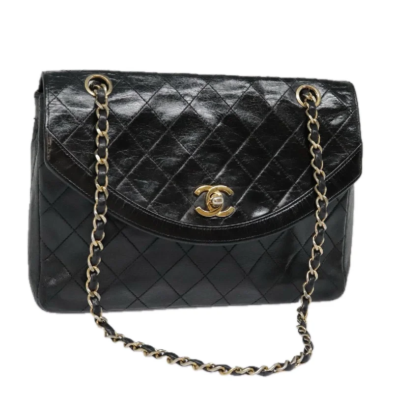 Chanel Handbag with Adjustable Strap for ComfortCHANEL Matelasse Chain Shoulder Bag Lamb Skin Gold Black CC  bs18532