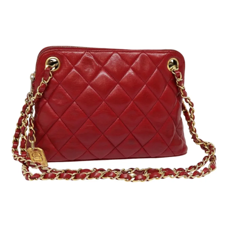 Chanel Luxury Handbag for High - End EventsCHANEL Matelasse Chain Shoulder Bag Lamb Skin Red Gold CC  ep5445