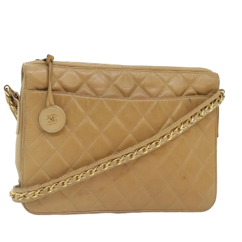 Chanel Small Crossbody Bag for TravelCHANEL Matelasse Chain Shoulder Bag Leather Beige CC  bs18062