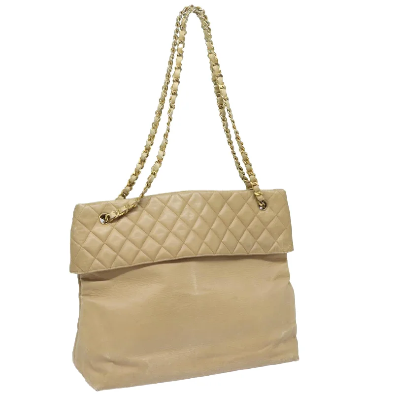 Chanel Small Crossbody Bag for TravelCHANEL Matelasse Chain Tote Bag Leather Beige Gold CC  bs16657