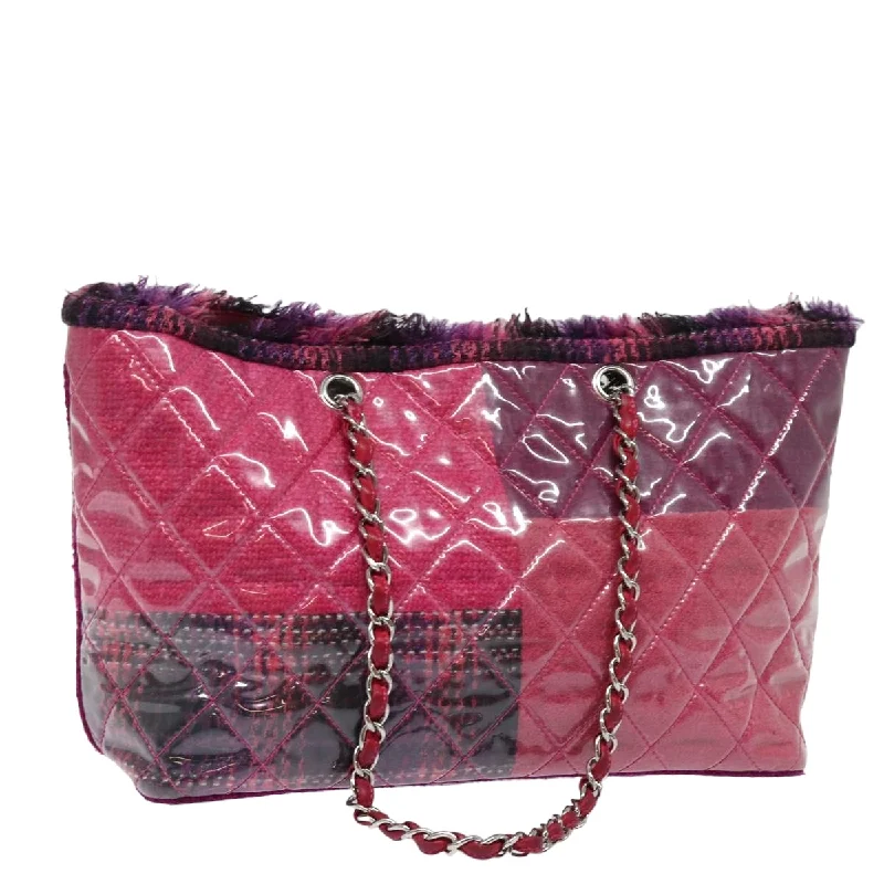 Chanel Quilted Leather Shoulder Bag for FashionistasCHANEL Matelasse Chain Tote Bag Vinyl Pink CC  bs15858