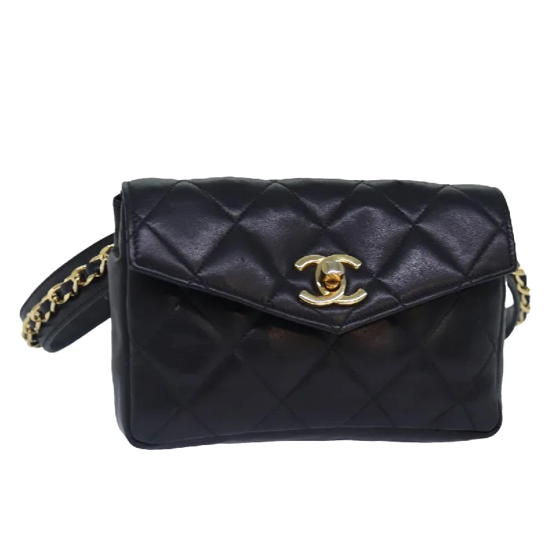 Chanel New Arrival Handbag with Gold HardwareCHANEL Matelasse Chain Waist bag Lamb Skin Black Gold CC  bs17157