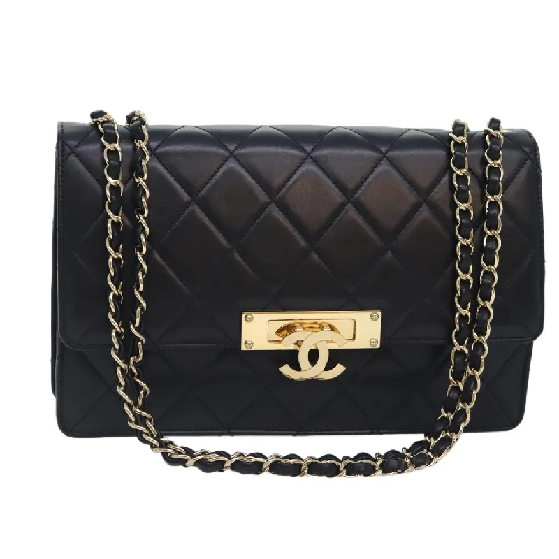 Chanel All - Match Handbag for Versatile StylingCHANEL Matelasse  COCO Mark Chain Bag Lamb Skin Black Gold CC  yk15214A