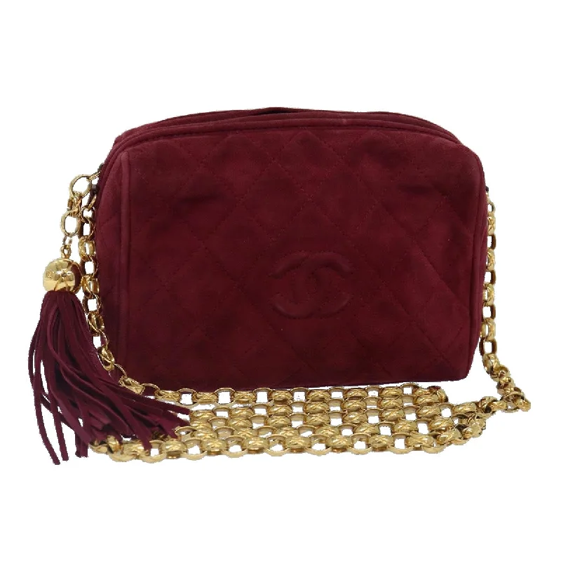 Chanel Luxury Handbag for High - End EventsCHANEL Matelasse COCO Mark Chain Fringe Shoulder Bag Suede Red CC  yk14444A