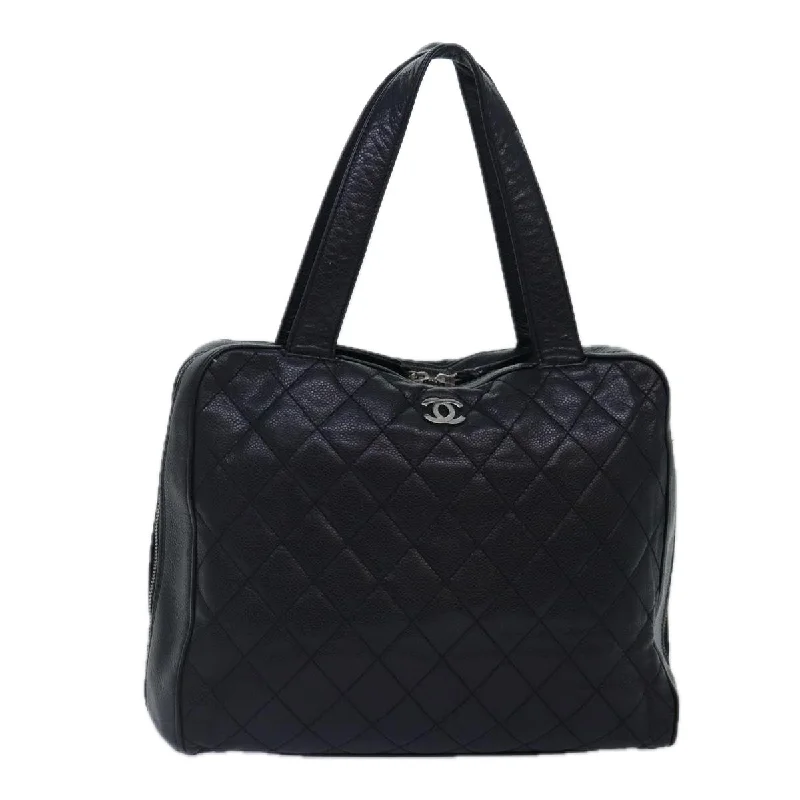 Chanel Medium Tote Bag for Office LadiesCHANEL Matelasse Hand Bag Caviar Skin Black Silver CC  bs17167