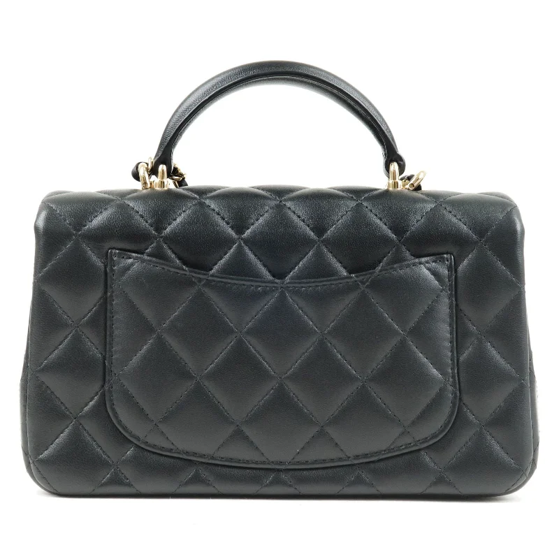 Chanel Limited Edition Handbag for CollectorsCHANEL Matelasse Lamb Skin Top Handle Mini Flap 2way Bag Black