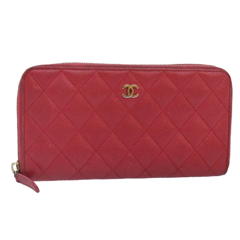 Chanel Designer Handbag with Unique DesignCHANEL Matelasse Long Wallet Caviar Skin Pink Gold CC  yk15041