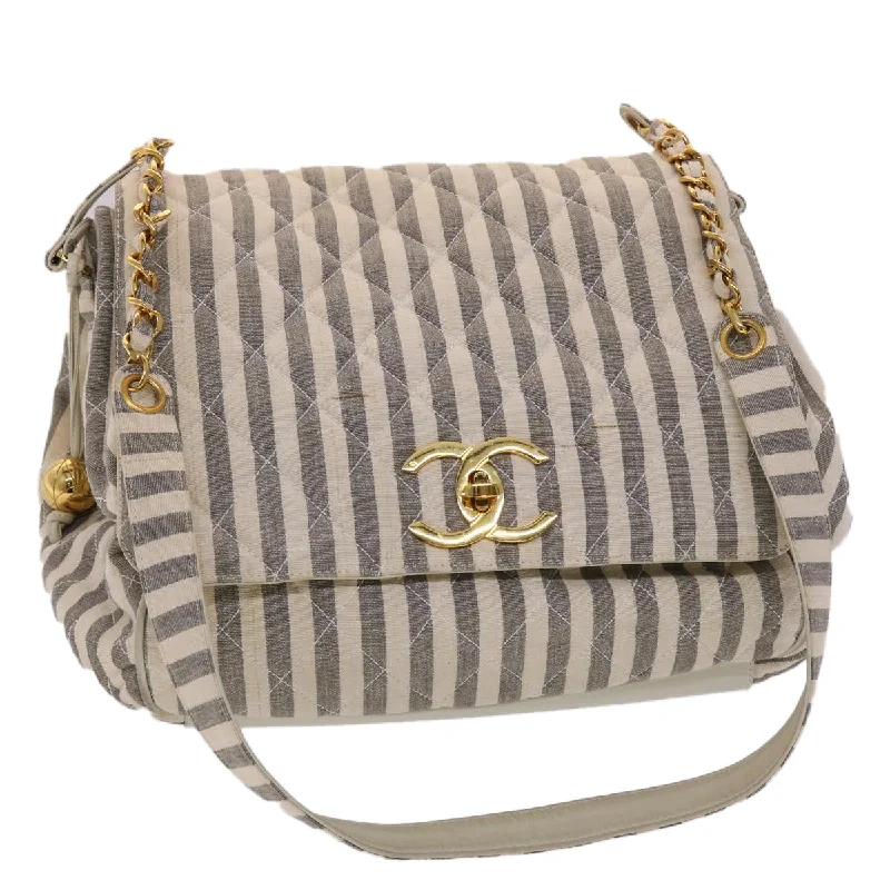 Chanel All - Match Handbag for Versatile StylingCHANEL Matelasse Shoulder Bag Canvas Light Blue White CC  48071A