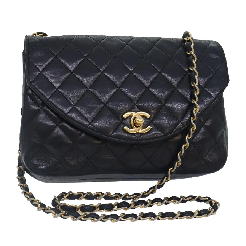 Chanel Luxury Handbag for High - End EventsCHANEL Matelasse Turn Lock Chain Bag Lamb Skin Black Gold CC  yk14979