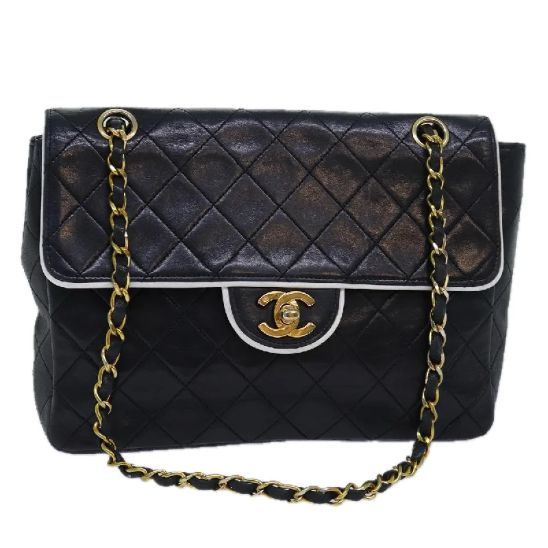 Chanel Colorful Handbag for Spring OutfitsCHANEL Matelasse Turn Lock Chain Bag Lamb Skin Black White CC  yk13824