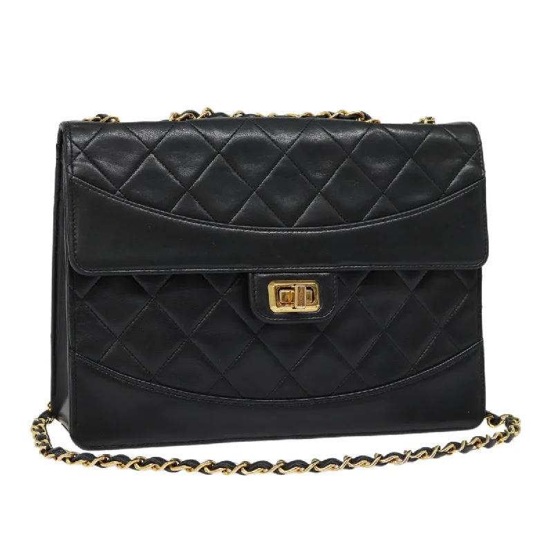 Chanel Chain Strap Handbag for Everyday UseCHANEL Matelasse Turn Lock Chain Hand Bag Lamb Skin Black Gold CC  yk14333A