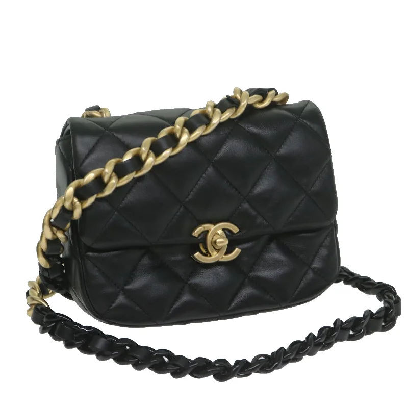 Chanel All - Match Handbag for Versatile StylingCHANEL Matelasse Turn Lock Chain Shoulder Bag Lamb Skin Black CC  ar11105A