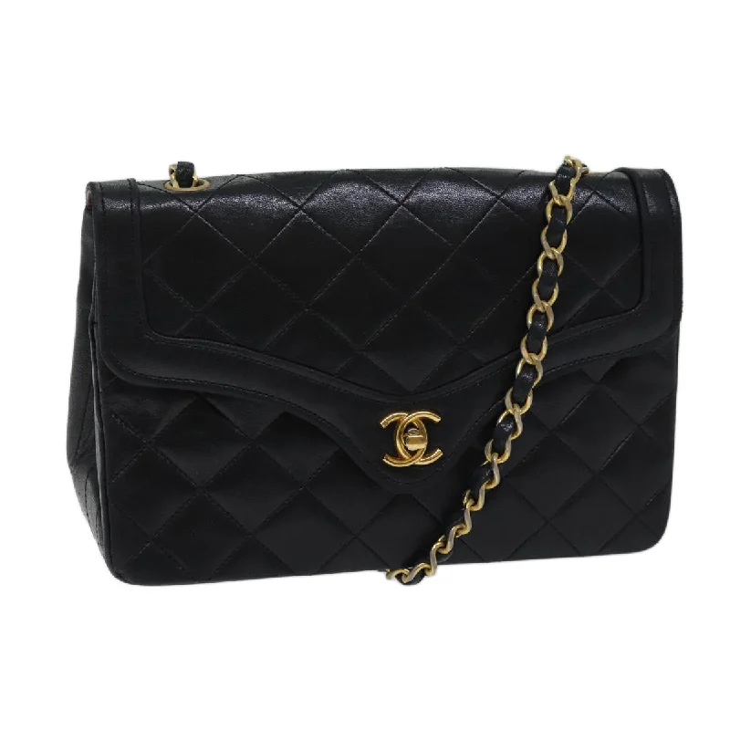 Chanel All - Match Handbag for Versatile StylingCHANEL Matelasse Turn Lock Chain Shoulder Bag Lamb Skin Black CC  yk11890A