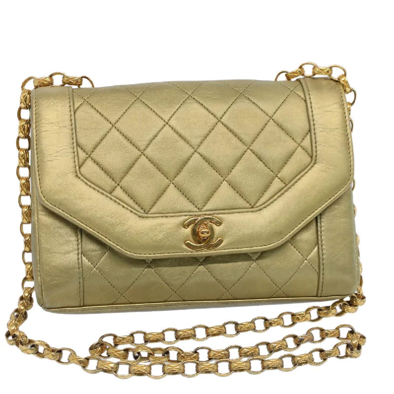 Chanel Quilted Leather Shoulder Bag for FashionistasCHANEL Matelasse Turn Lock Chain Shoulder Bag Lamb Skin Gold CC  51274A