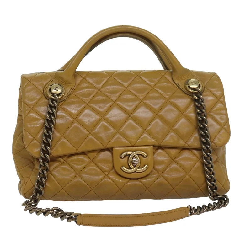 Chanel Medium Tote Bag for Office LadiesCHANEL Matelasse Turn Lock Chain Shoulder Bag Leather Yellow CC  yk13973A