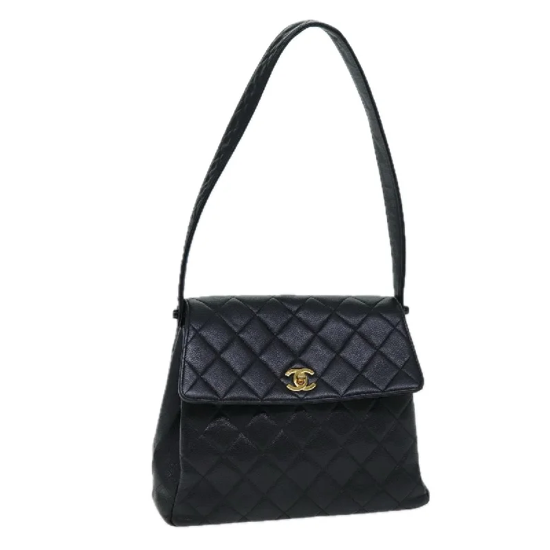 Chanel Designer Handbag with Unique DesignCHANEL Matelasse Turn Lock Shoulder Bag Caviar Skin Black CC  yk13341