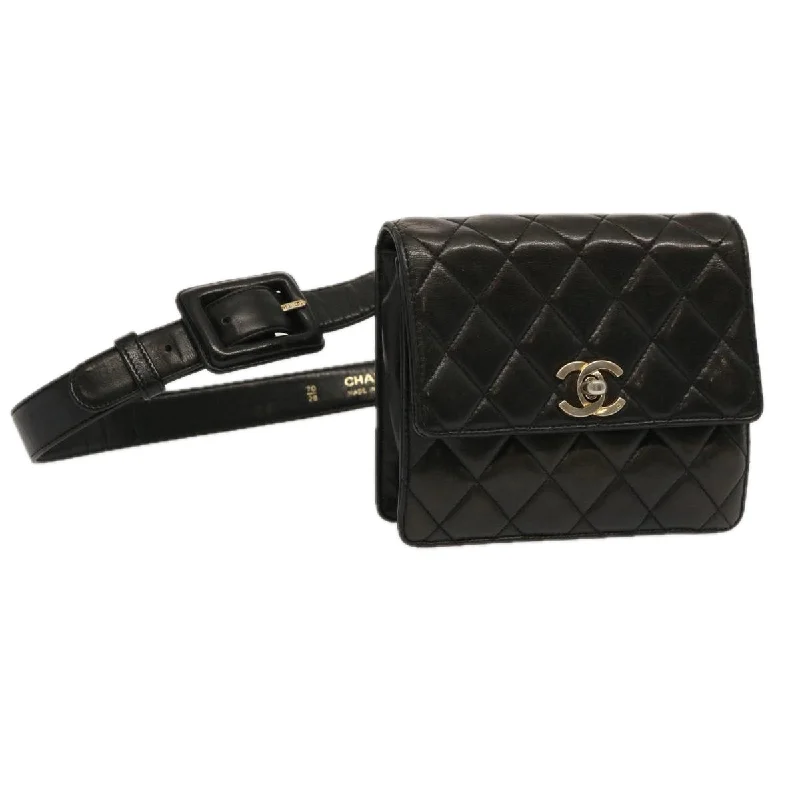 Chanel Luxury Handbag for High - End EventsCHANEL Matelasse Turn Lock Waist bag Lamb Skin Black CC  yk11590