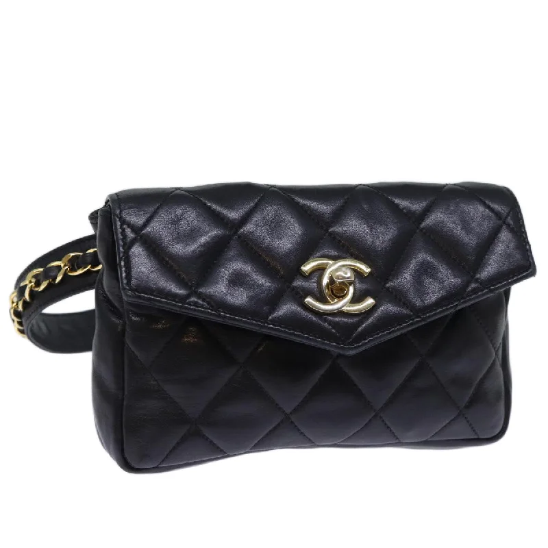 Chanel Vintage Inspired Handbag for Retro LoversCHANEL Matelasse Turn Lock Waist bag Leather Black CC  bs13969