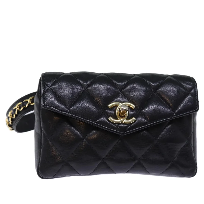 Chanel Quilted Leather Shoulder Bag for FashionistasCHANEL Matelasse Turn Lock Waist bag Leather Black CC  bs13970