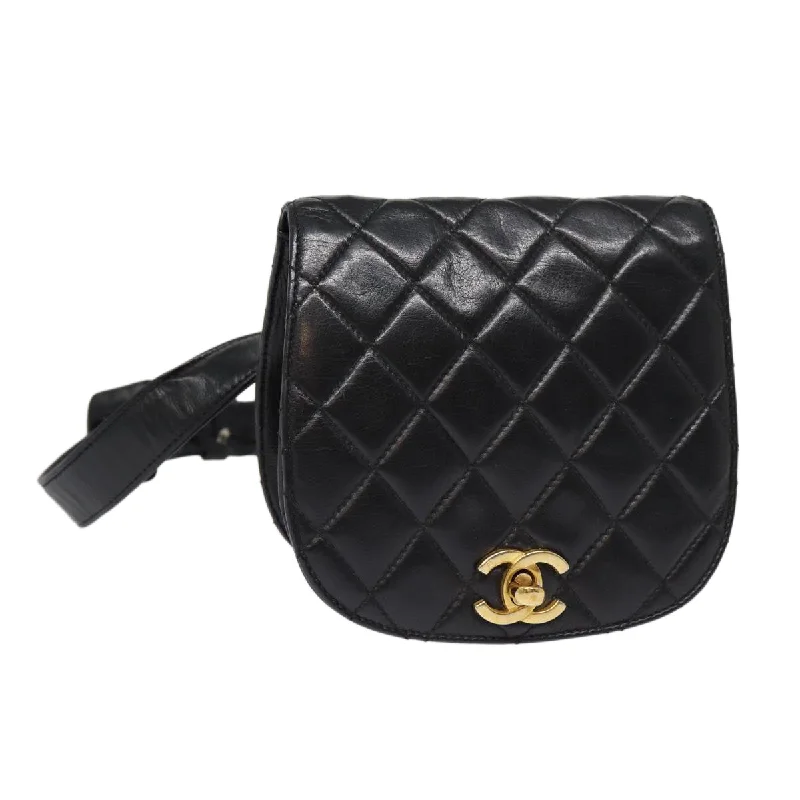 Chanel Designer Handbag with Unique DesignCHANEL Matelasse Turn Lock Waist bag Leather Black Gold CC  yk14337