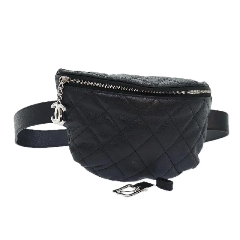 Chanel Black Handbag for Business MeetingsCHANEL Matelasse Waist bag Caviar Skin Black Silver CC  yk15369