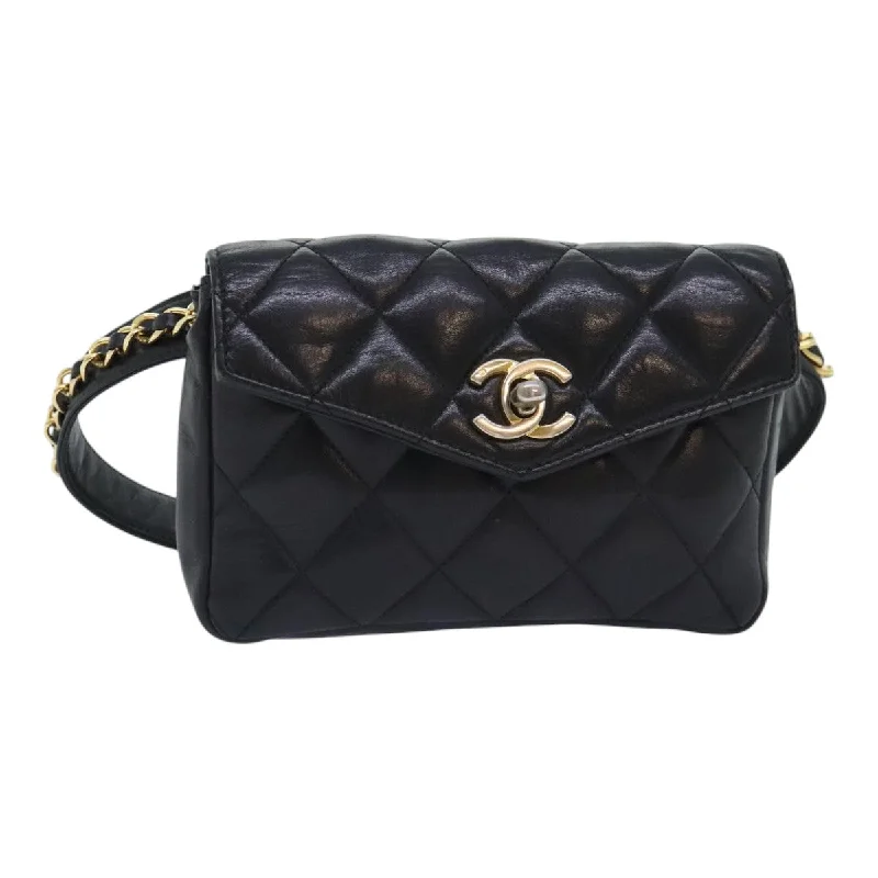 Chanel Vintage Inspired Handbag for Retro LoversCHANEL Matelasse Waist bag Lamb Skin Black Gold CC  bs18455