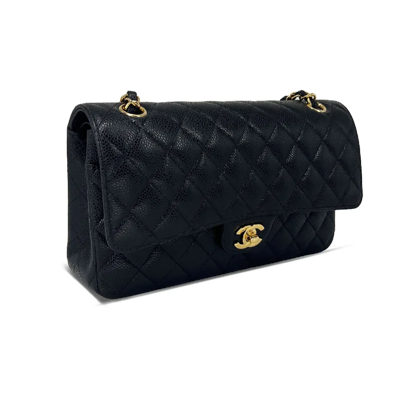 Chanel Designer Handbag with Unique DesignPre owned Chanel medium black caviar leather flap designer bag